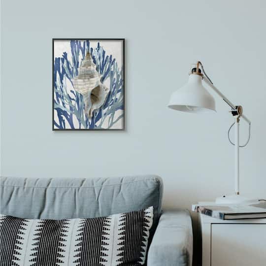 Stupell Industries Blue Coral & Shell Wall Art in Black Frame